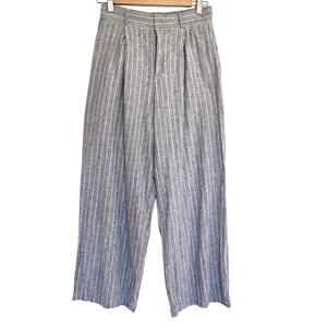 Uniqlo M Gray Striped Linen Blend High Waist Wide Leg Cropped Pants